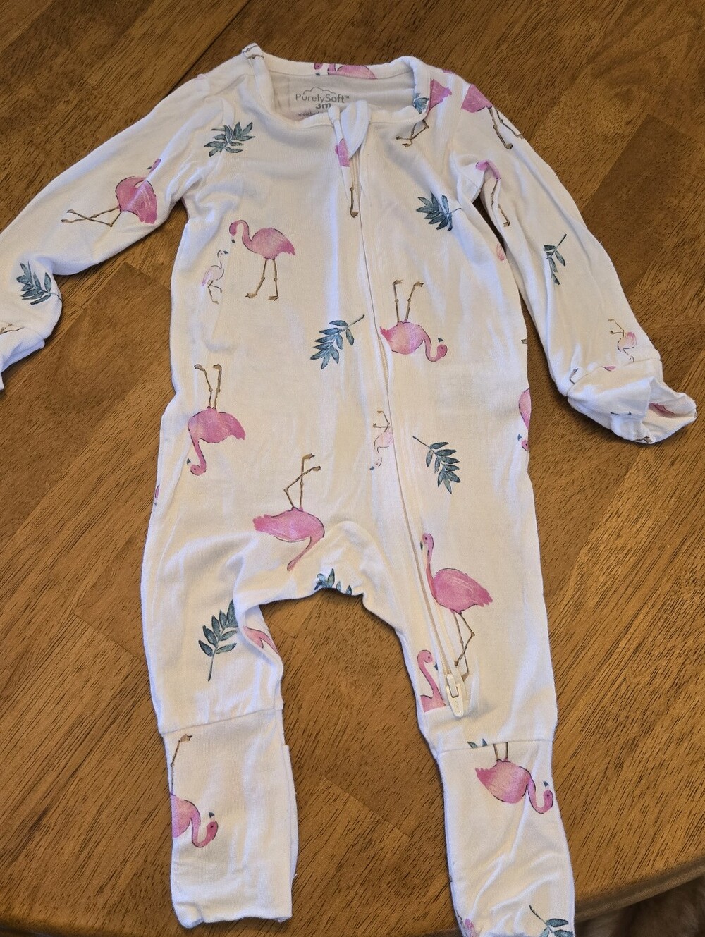 Carter's White Footed One-Piece with Pink Flamingo Print
